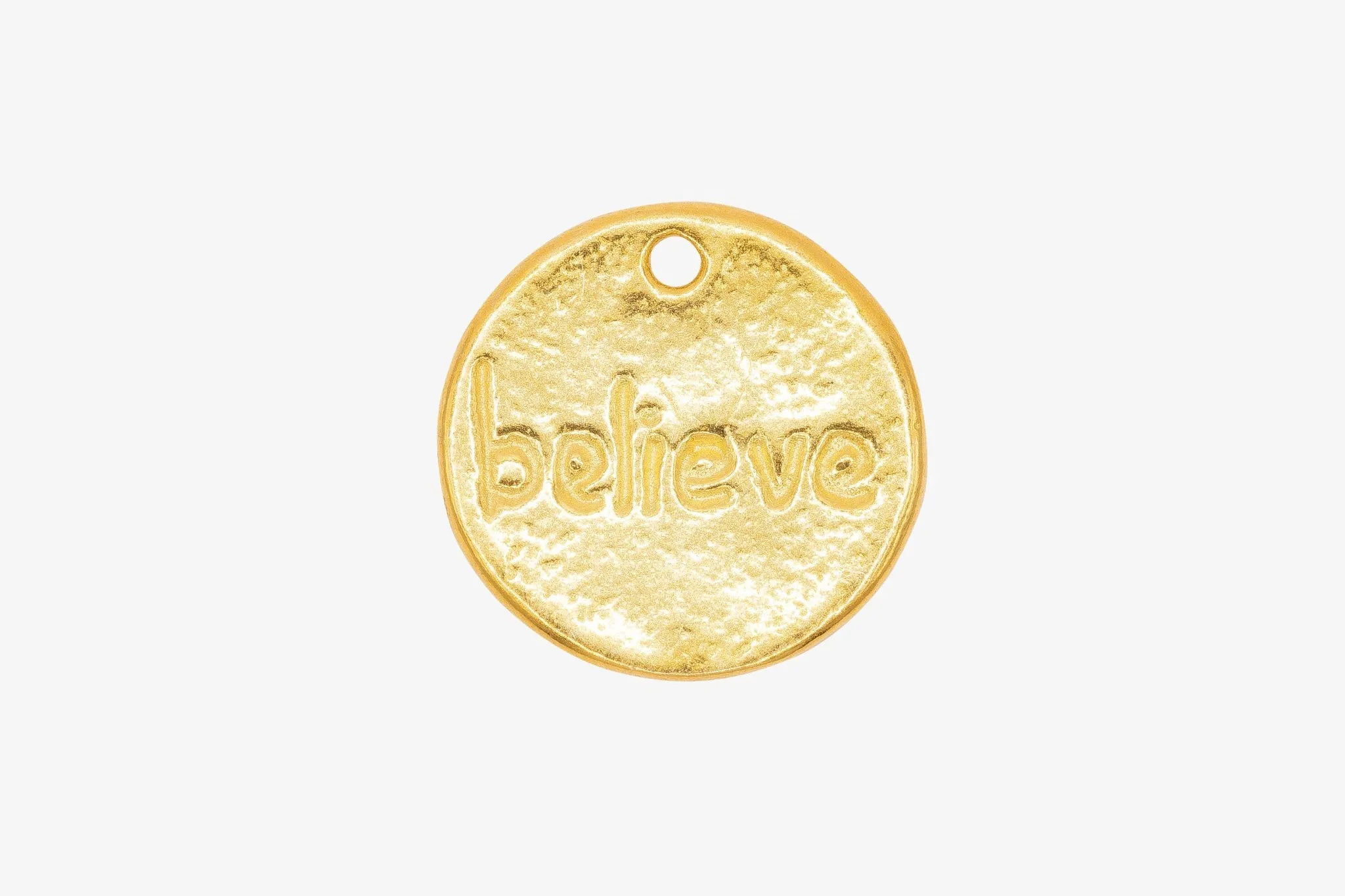 "Believe" Stamp Charm Wholesale 14K Gold, Solid 14K Gold, G185