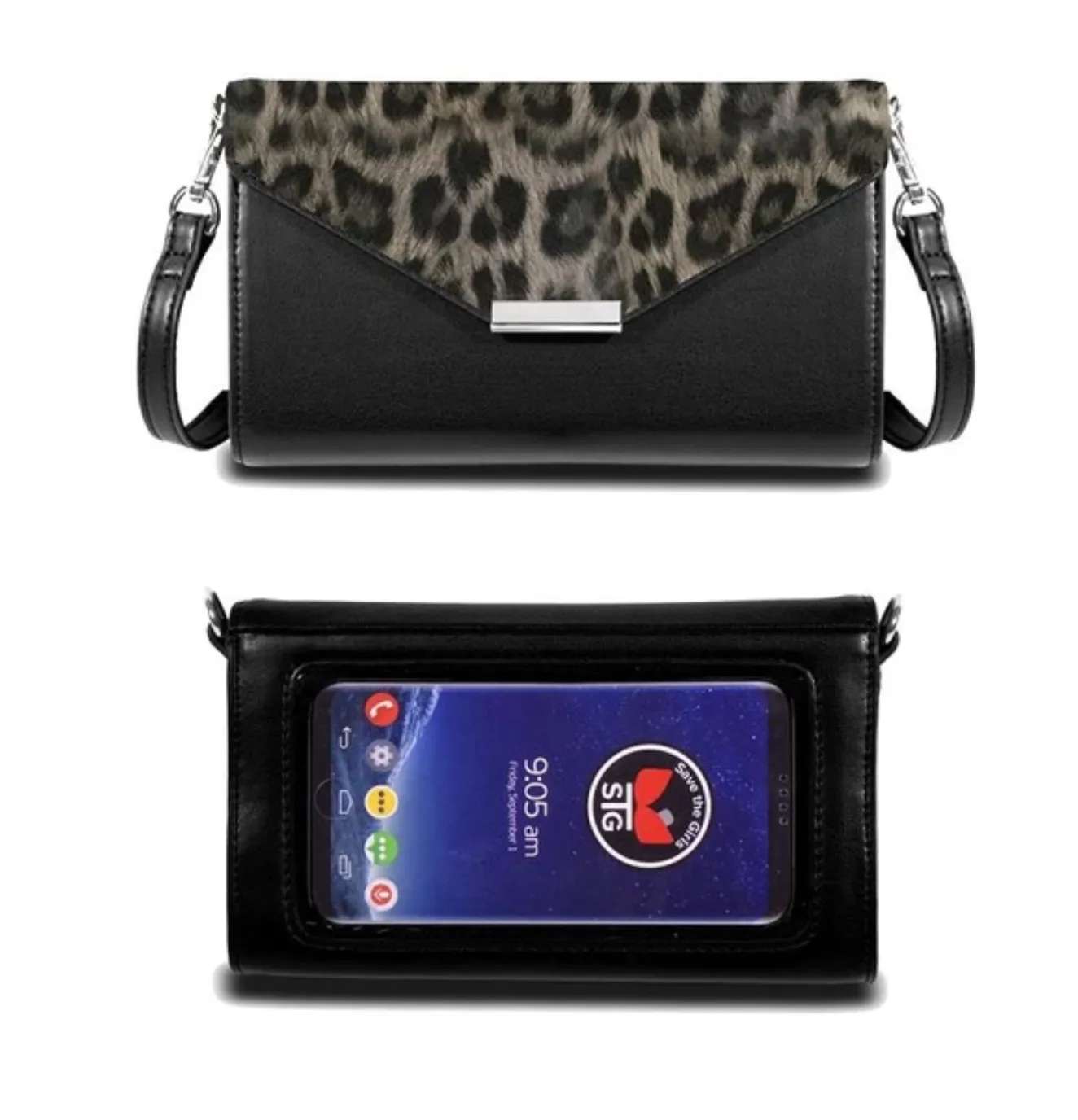 "Timeless" Wallet Purse with See Through Touch Phone Pocket - Leopard