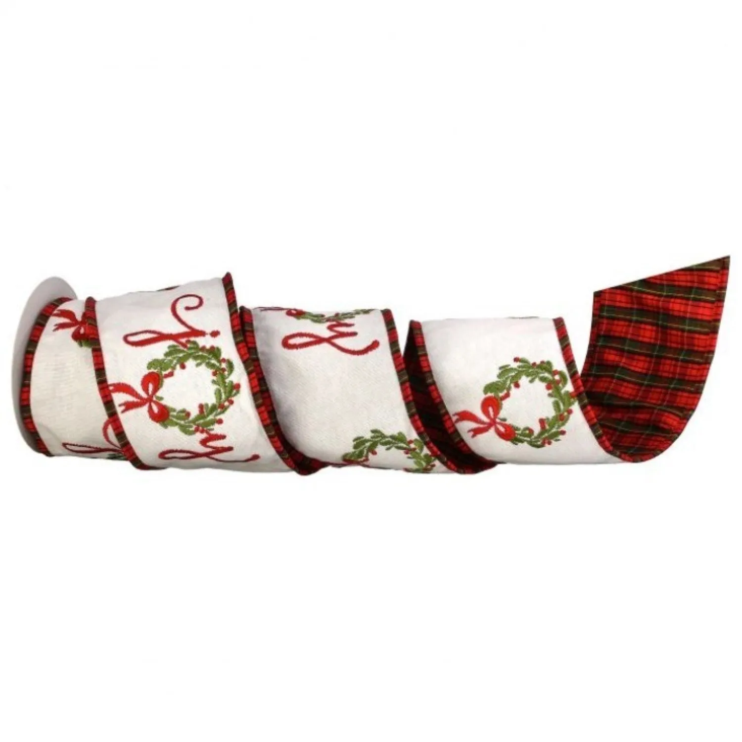 Regency International 4"X5Y "Joy" Wreath Dupion Plaid Back Ribbon