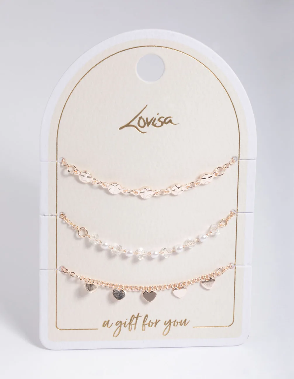 Rose Gold Disc, Pearl & Heart Charm Bracelet Pack