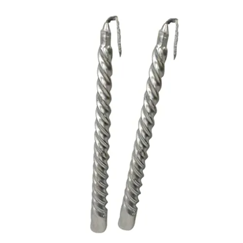 SAZ DEKOR 2pcs Twisted Spiral Christmas Taper Wax Candle Candlelight Dinner Decor Silver