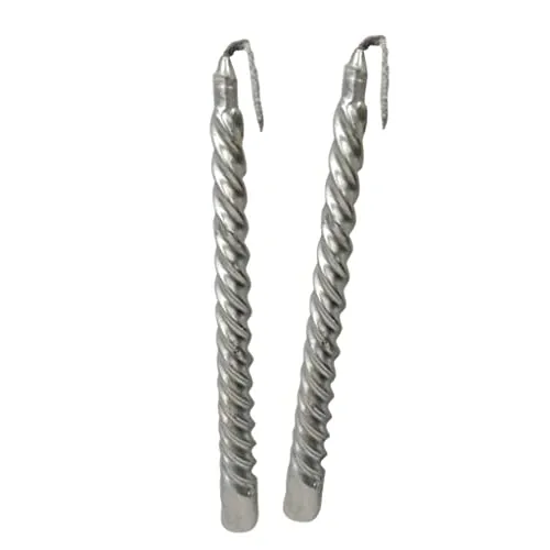 SAZ DEKOR 2pcs Twisted Spiral Christmas Taper Wax Candle Candlelight Dinner Decor Silver