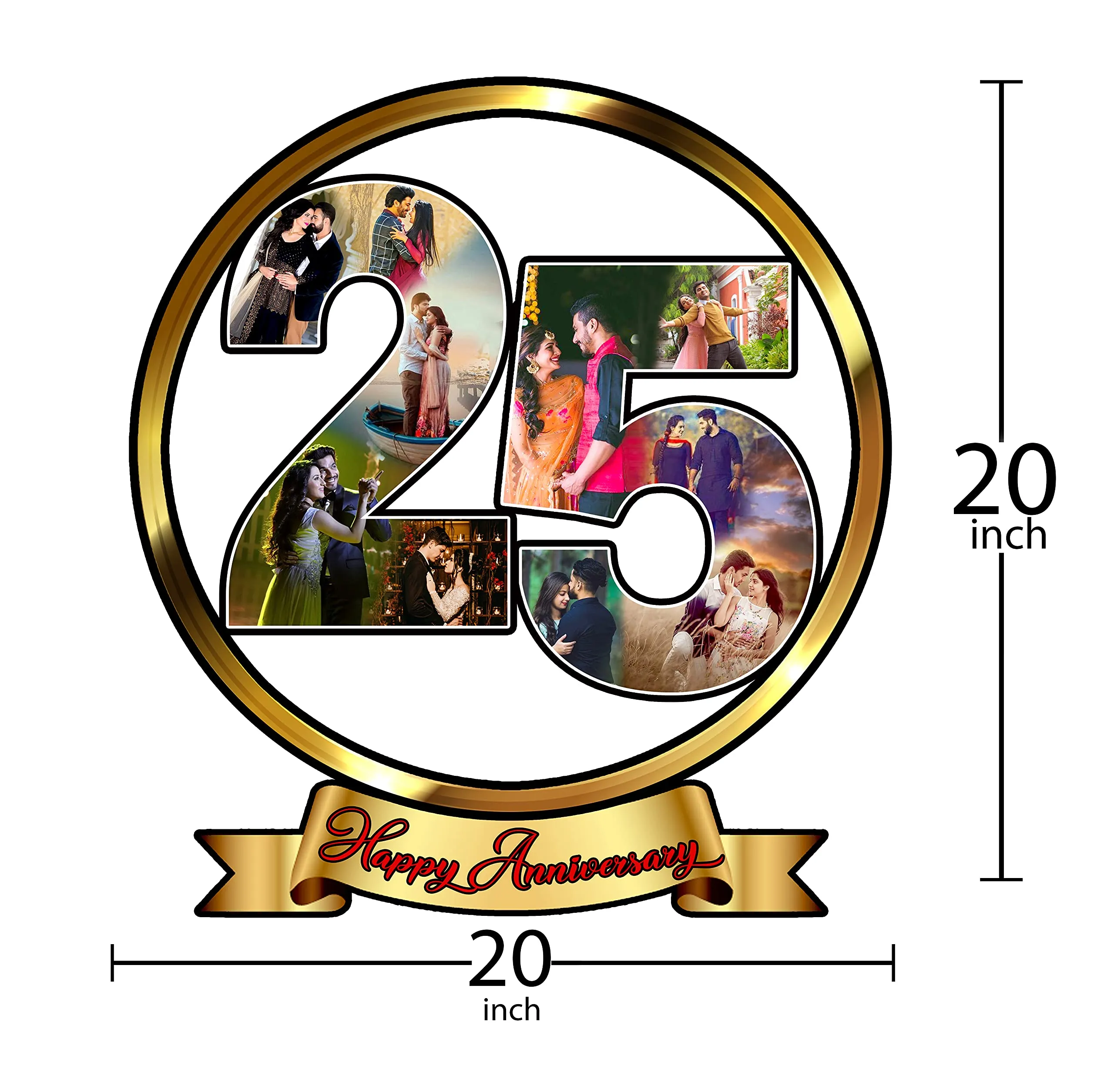 Shri Kanth Art® Customized 25 Year Happy Anniversary Round Shape Photo Frames | Wall HANGING | Amazing Couple Anniversary Gift | Silver Jubilee Anniversary Gift (Size-20x20 inch, Wood