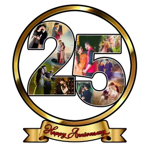 Shri Kanth Art® Customized 25 Year Happy Anniversary Round Shape Photo Frames | Wall HANGING | Amazing Couple Anniversary Gift | Silver Jubilee Anniversary Gift (Size-20x20 inch, Wood