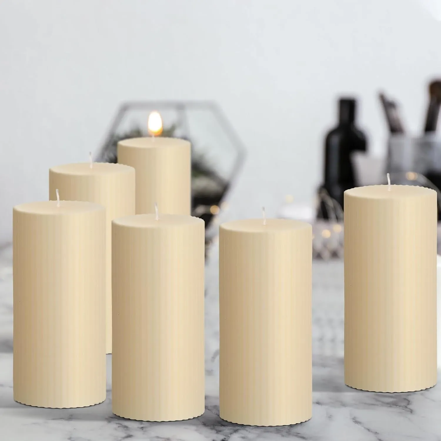 Soy Wax Set of 6 Unscented Pillar Candle (2 * 4), Pillar Candles for Home Decor, Pillar Candles, Candles for Home Décor (Ivory)