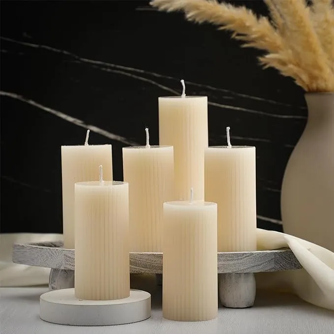 Soy Wax Set of 6 Unscented Pillar Candle (2 * 4), Pillar Candles for Home Decor, Pillar Candles, Candles for Home Décor (Ivory)