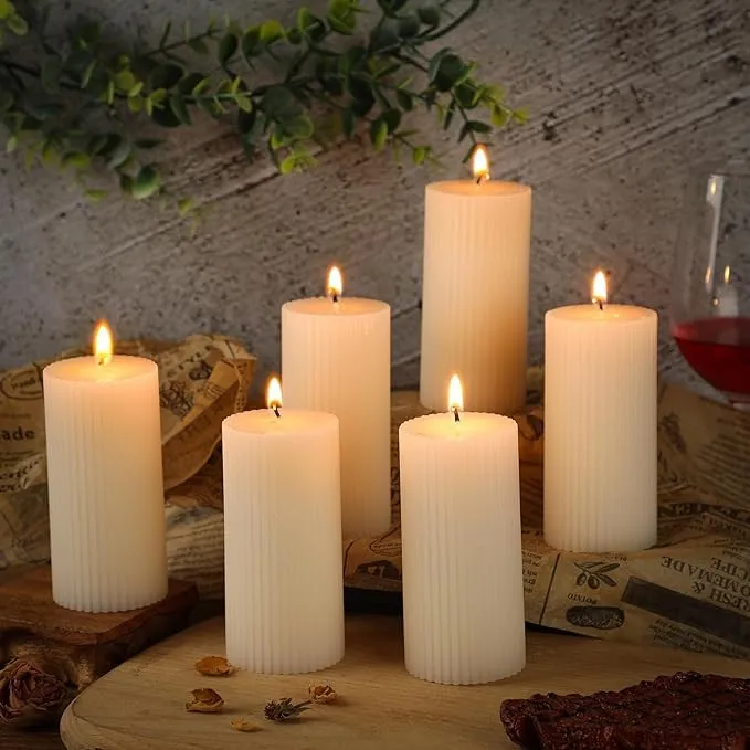 Soy Wax Set of 6 Unscented Pillar Candle (2 * 4), Pillar Candles for Home Decor, Pillar Candles, Candles for Home Décor (Ivory)