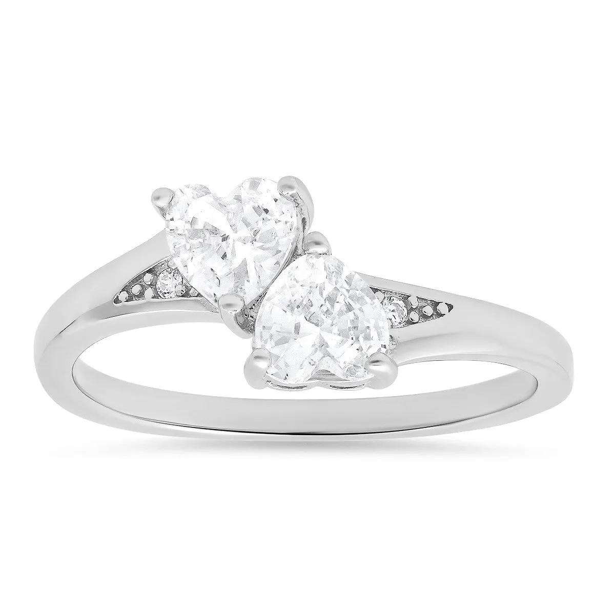 Sterling Silver Double Heart CZ Ring