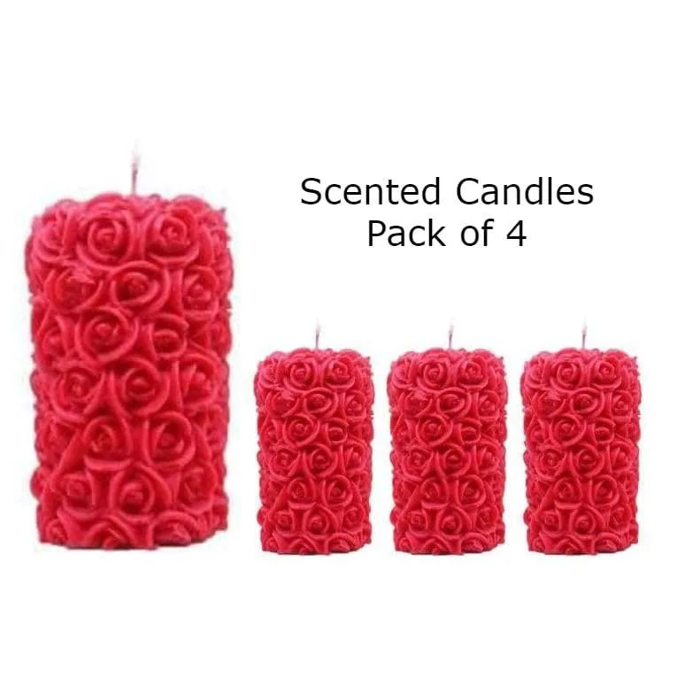 The Decor Affair Set of 4 Rose Designer Pillar Scented Candles - Captivating Aroma and Luxurious Longevity.