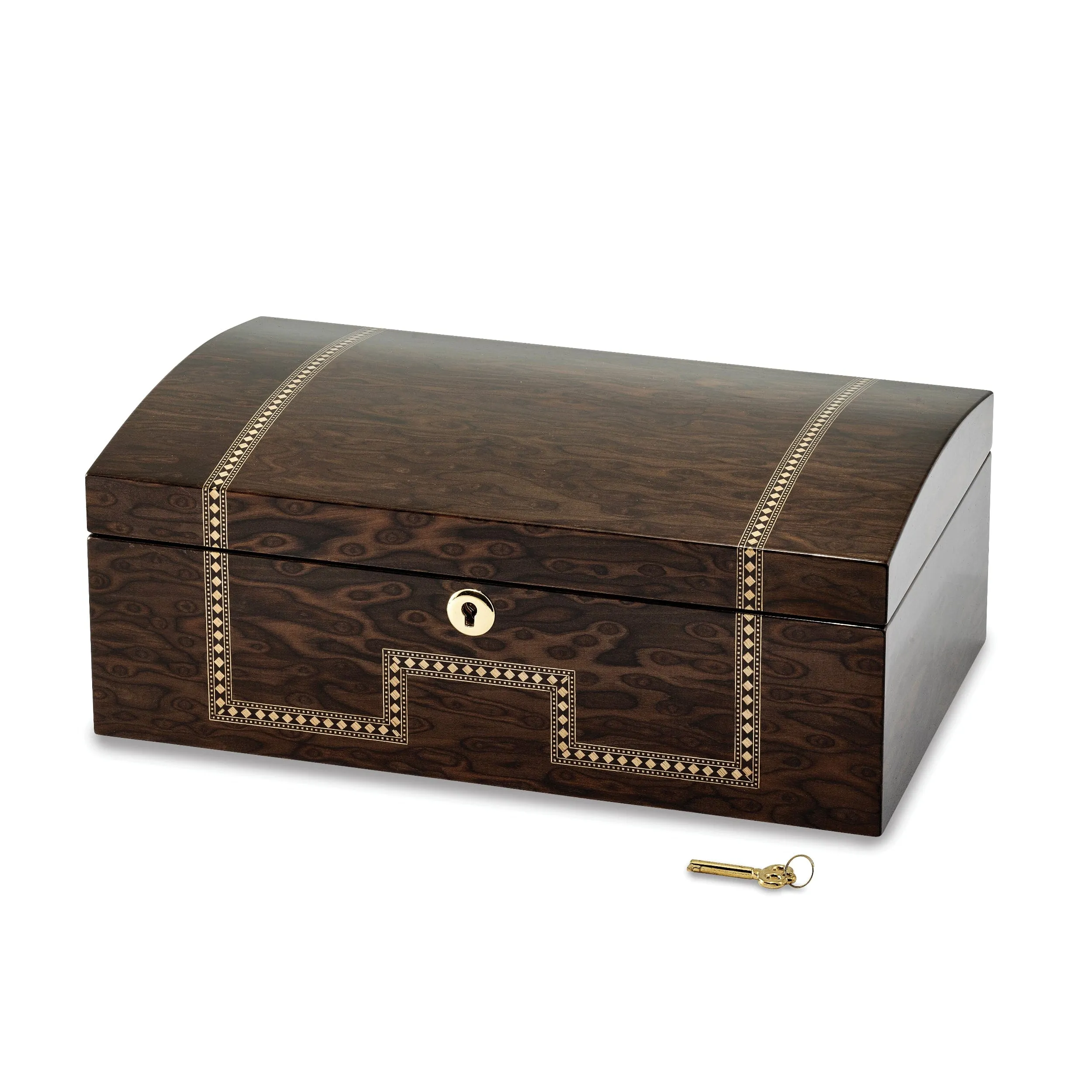 Tiger Eye Veneer Inlay Locking Jewelry Chest