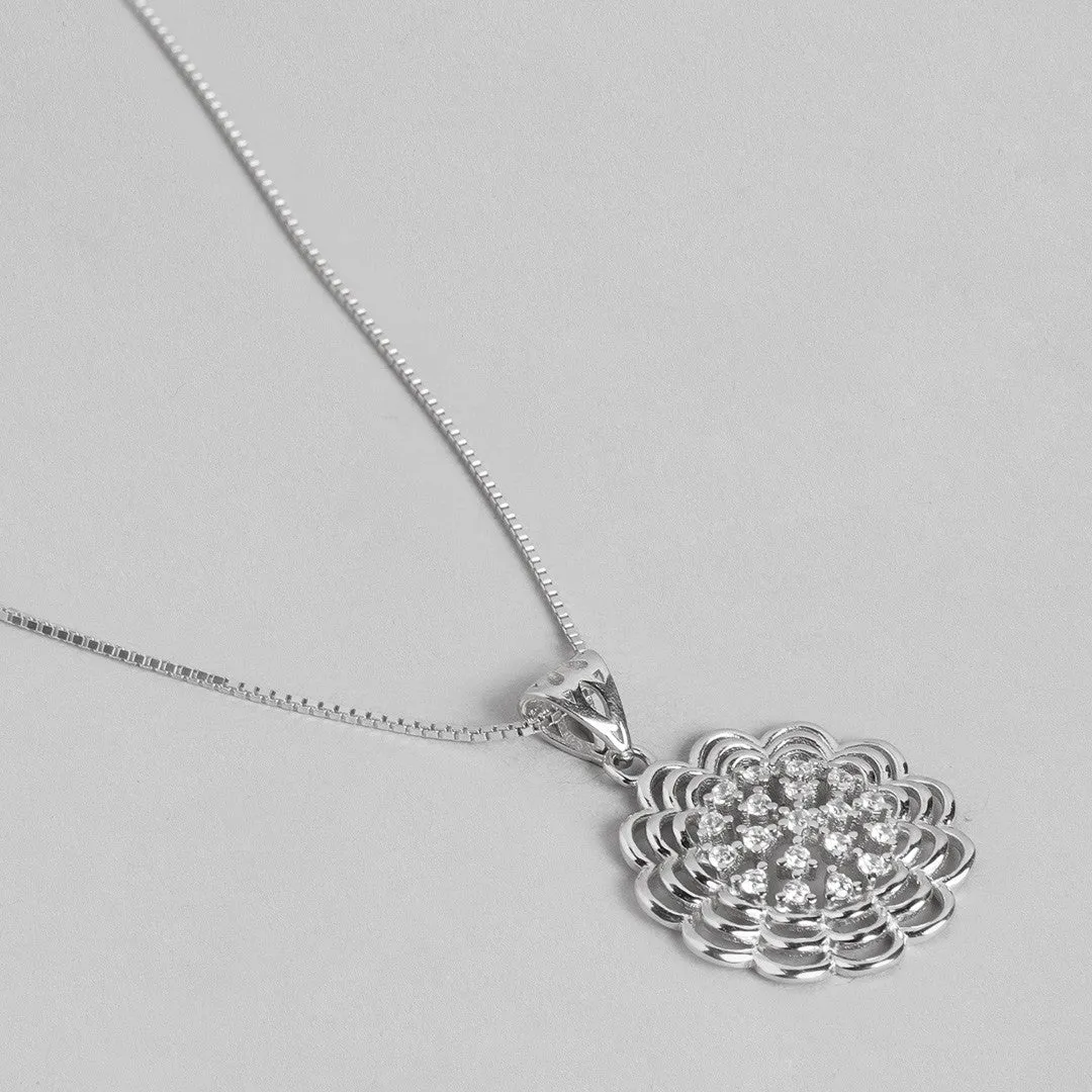 Timeless Elegance 925 Sterling Silver Rhodium Plated Pendant with Chain