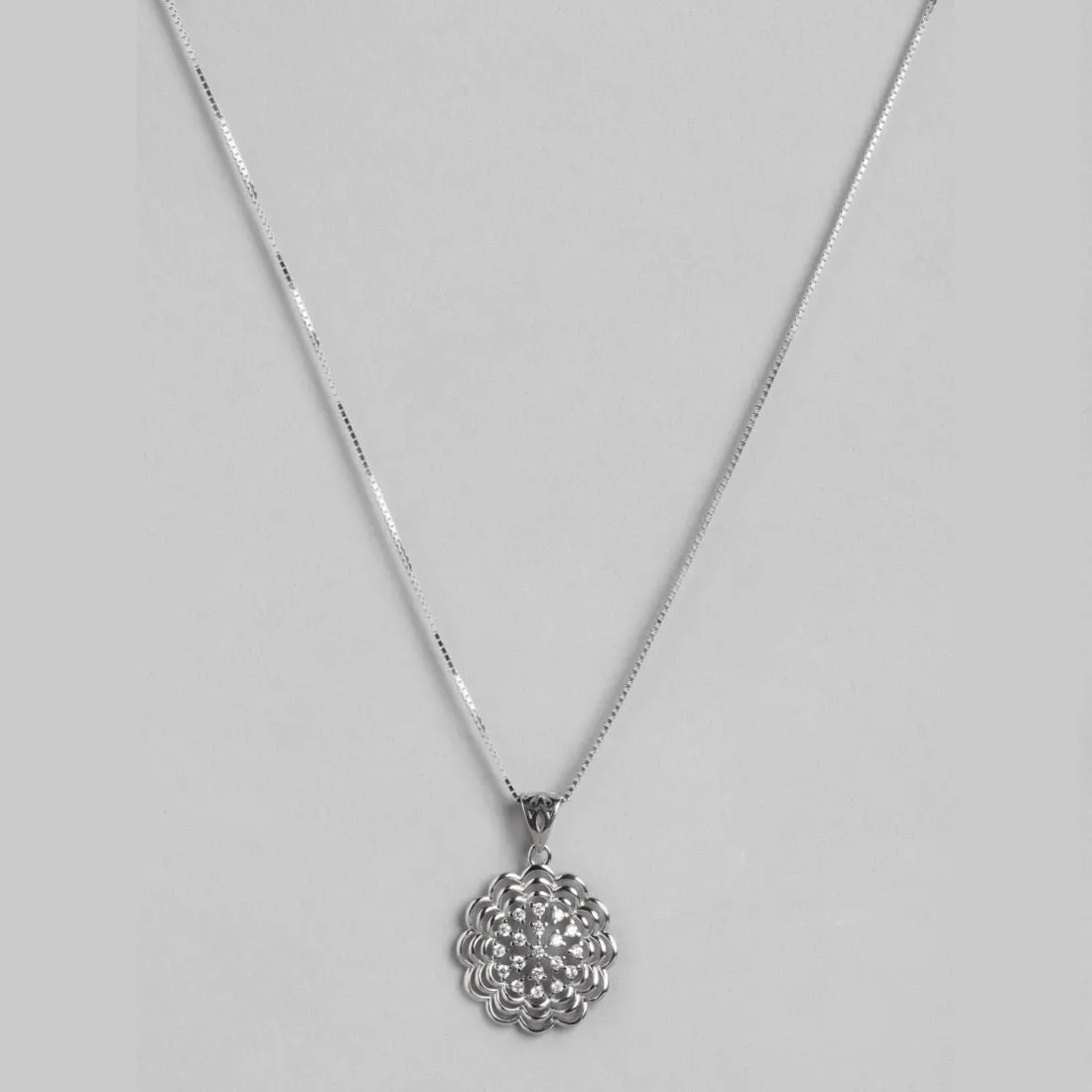 Timeless Elegance 925 Sterling Silver Rhodium Plated Pendant with Chain