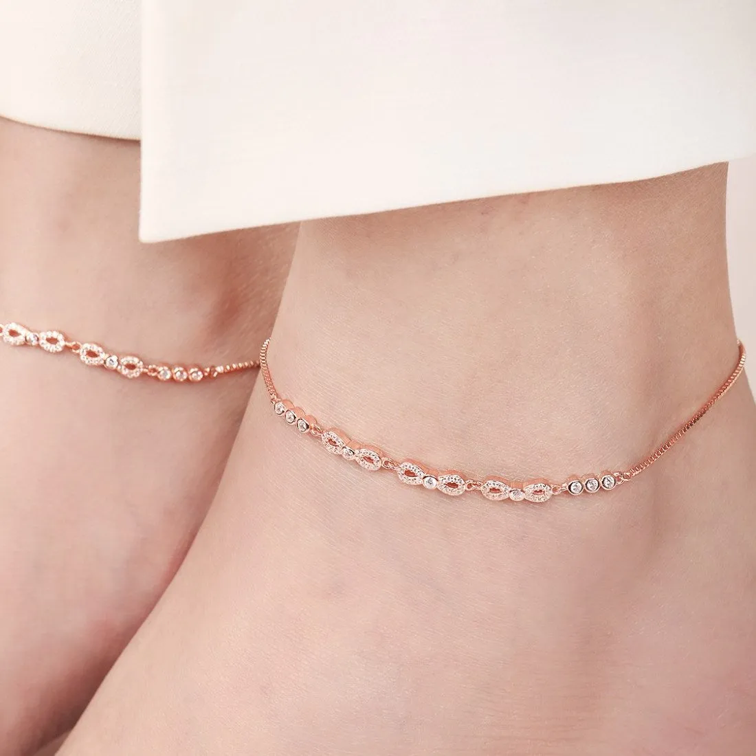 Timeless Infinity Rose Gold-Plated 925 Sterling Silver Anklet