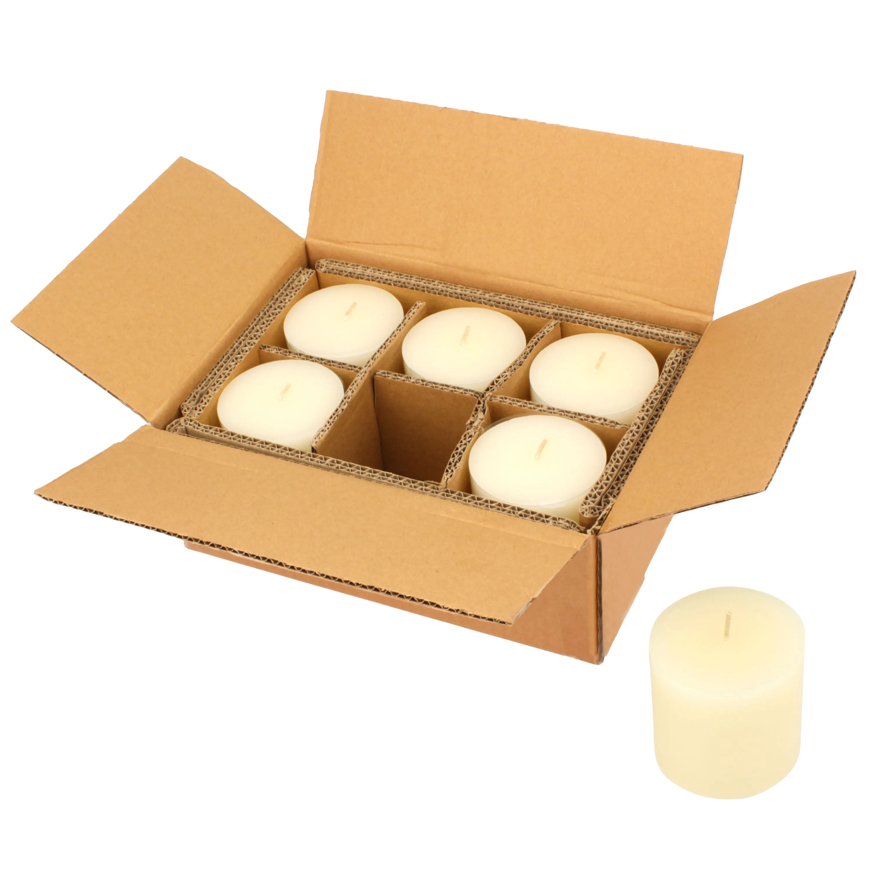 Unscented 3" x 3" 1-Wick Ivory Pillar Candles, 6 Pack, White