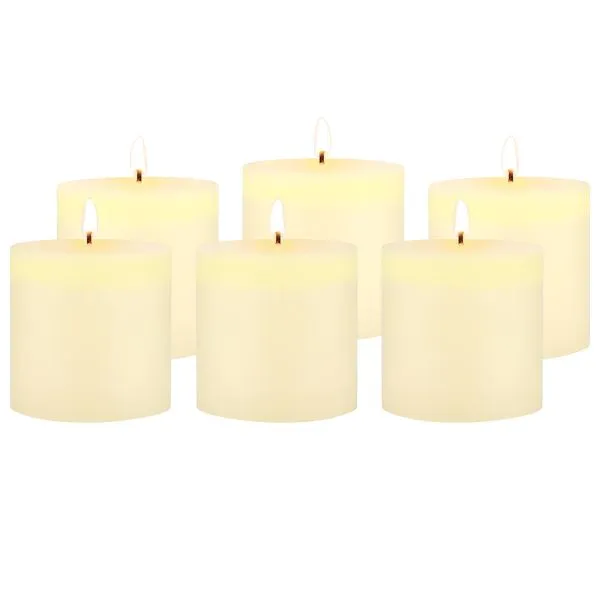 Unscented 3" x 3" 1-Wick Ivory Pillar Candles, 6 Pack, White