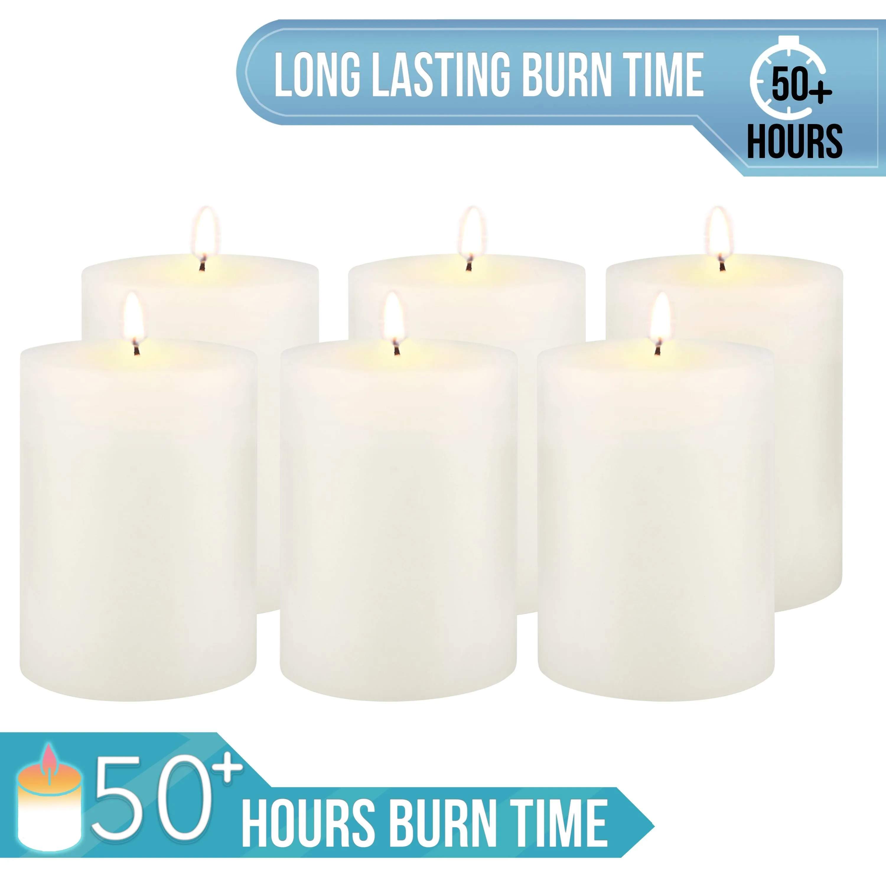 Unscented 3" x 4" 1-Wick White Pillar Candles, 6 Pack, White (WS)