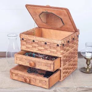 Vintage Jewelry Box | Amish Woven Wooden Storage w/Drawers