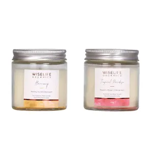 WiseLife Organics Scented Candle Gift | Smokeless Premium Soy Wax, Cotton Wick and Premium Glass Jar | Luxury Gift Pack | Burn Time Upto 18 Hours | 80 Grams Wax (set of 2, Tropical Paradise   Harmony)