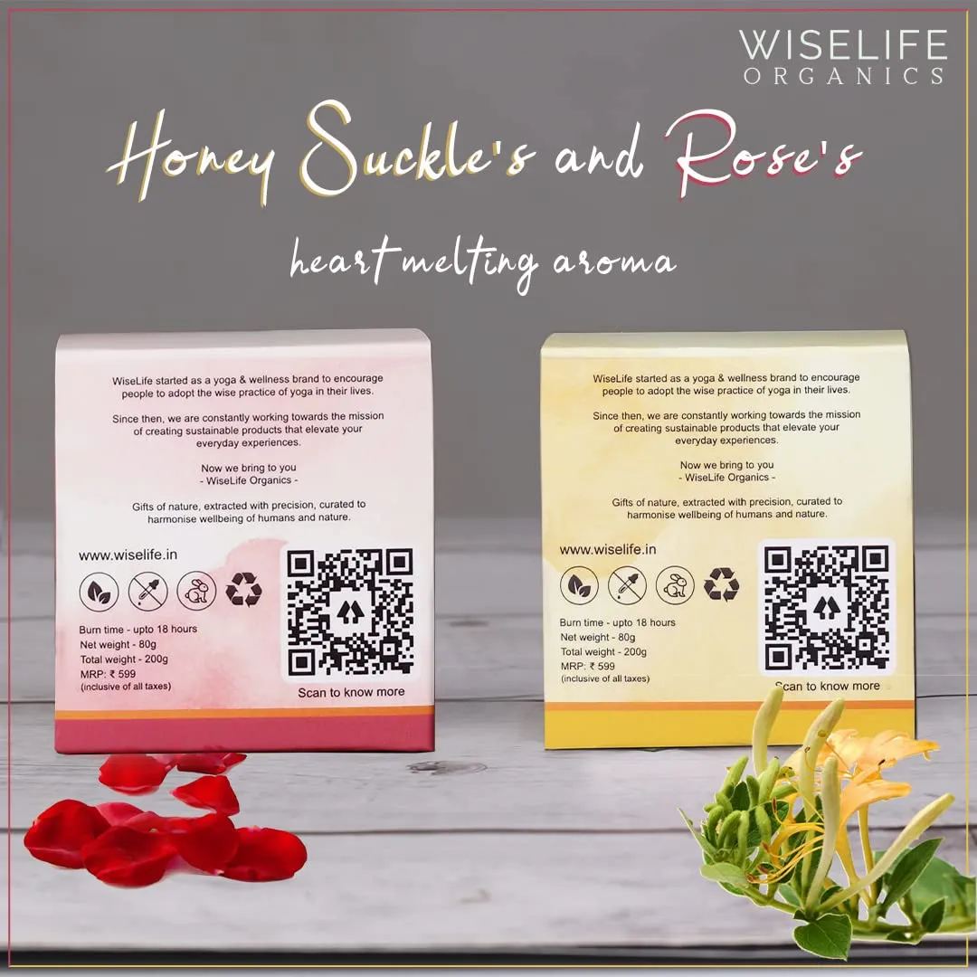 WiseLife Organics Scented Candle Gift | Smokeless Premium Soy Wax, Cotton Wick and Premium Glass Jar | Luxury Gift Pack | Burn Time Upto 18 Hours | 80 Grams Wax (set of 2, Tropical Paradise   Harmony)