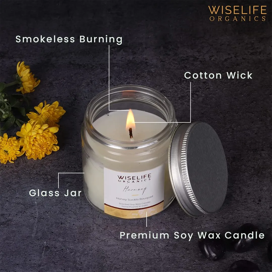 WiseLife Organics Scented Candle Gift | Smokeless Premium Soy Wax, Cotton Wick and Premium Glass Jar | Luxury Gift Pack | Burn Time Upto 18 Hours | 80 Grams Wax (set of 2, Tropical Paradise   Harmony)